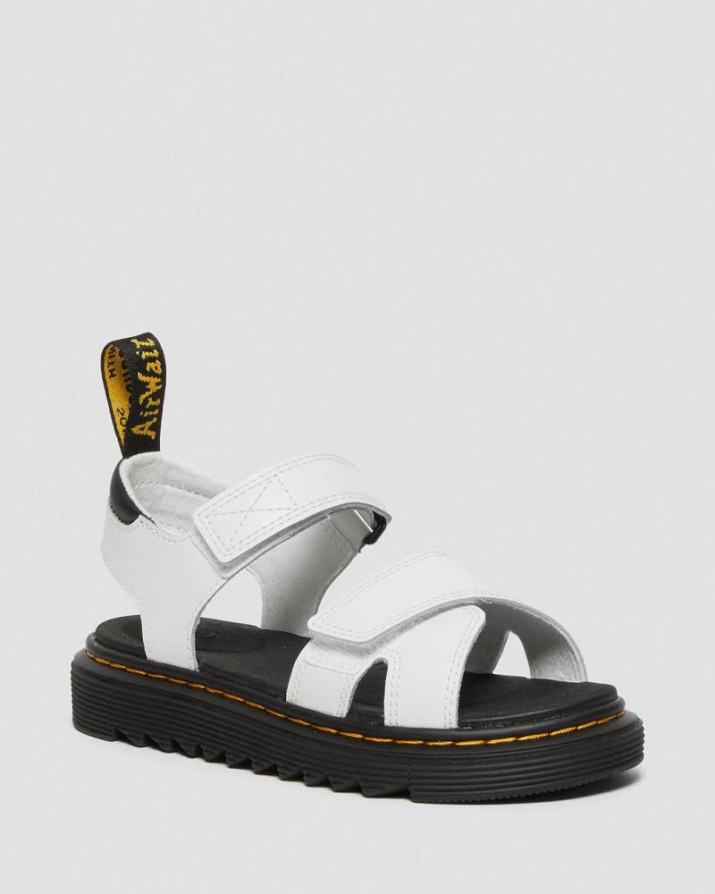 Kids\' Dr Martens Junior Vossie Leather Sandals White | AU 723KOR